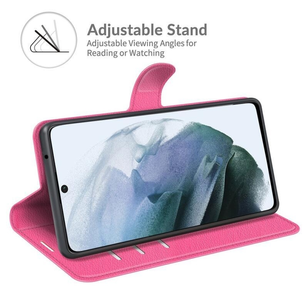 Litchi PU kožené peněženkové pouzdro na mobil Samsung Galaxy S21 FE 5G - rose