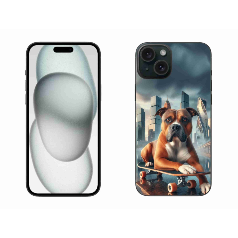 Gelový kryt mmCase na iPhone 15 Plus - pes na skateboardu
