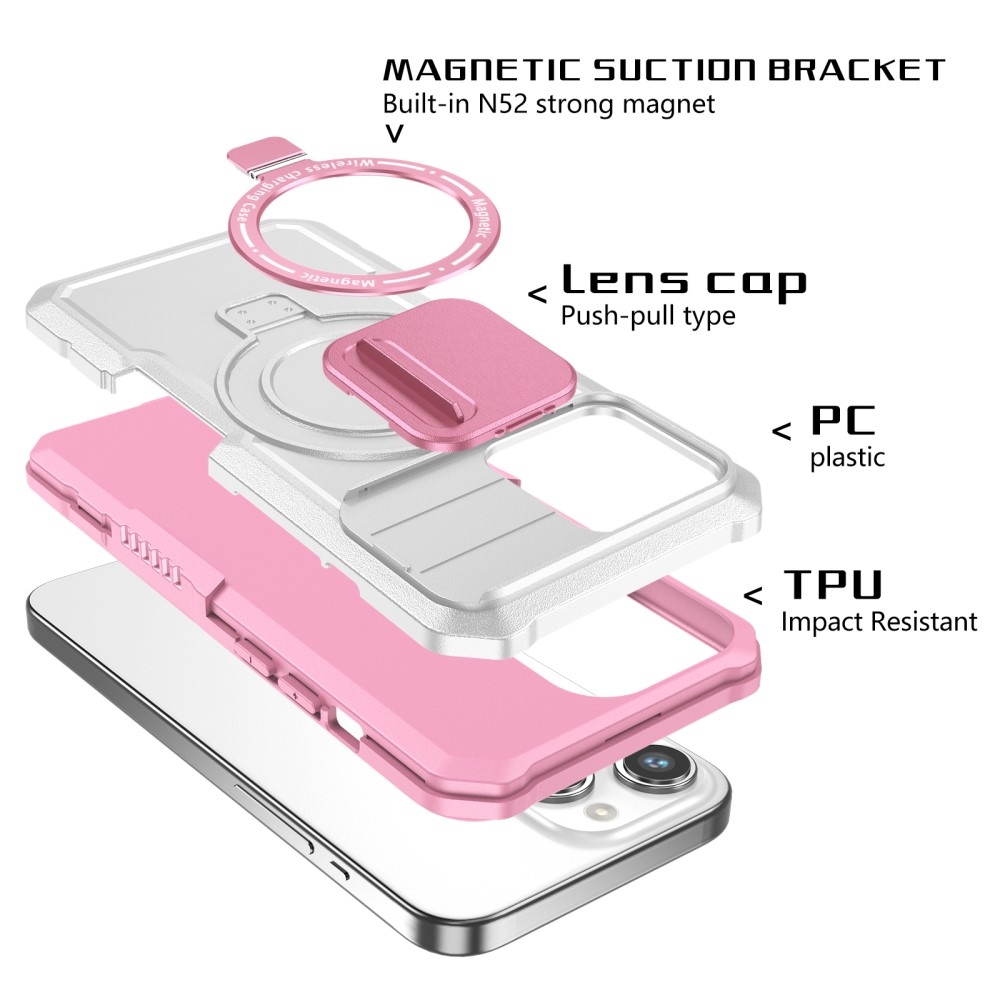 Military odolný kryt s MagSafe na iPhone 14 Pro Max - růžový/bílý