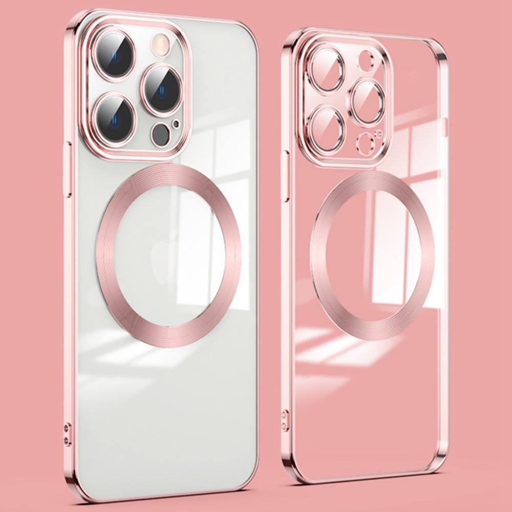 Clear obal s ochranou fotoaparátu a podporou MagSafe na iPhone 14 Pro - růžovozlatý