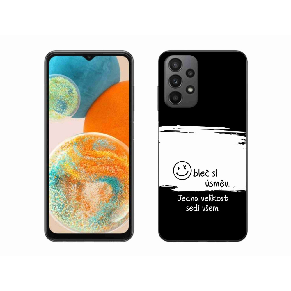 Gelový kryt mmCase na Samsung Galaxy A23 4G/5G - vtipný text 8 bíločerné pozadí