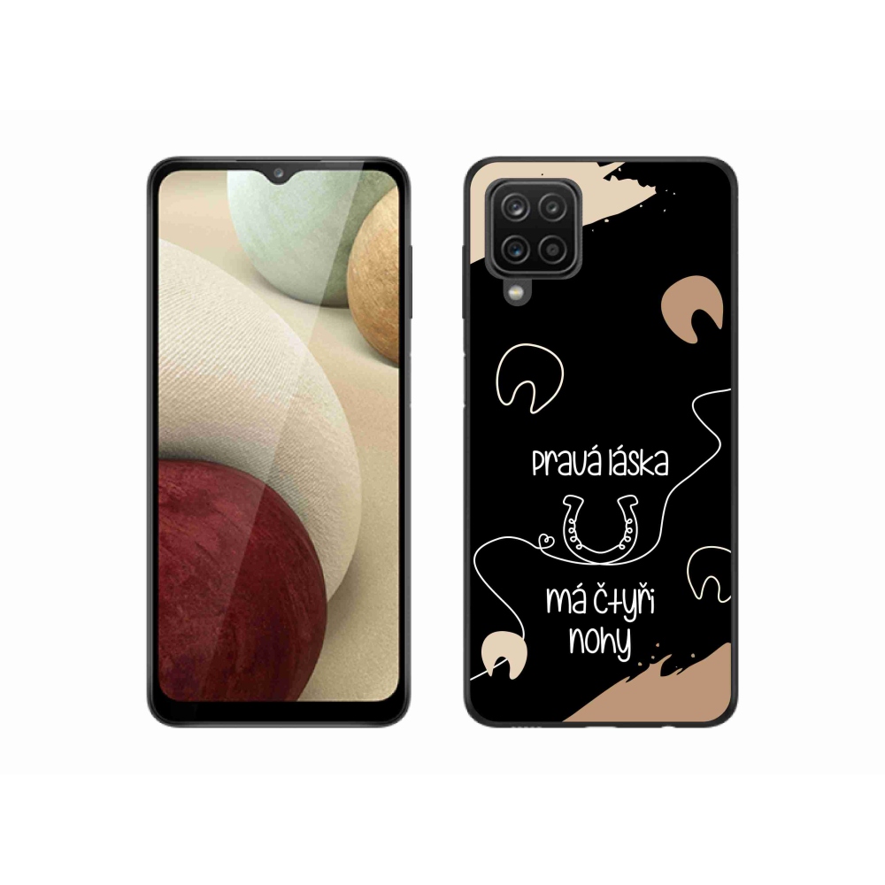 Gelový kryt mmCase na Samsung Galaxy A12 - koňský motiv černé pozadí