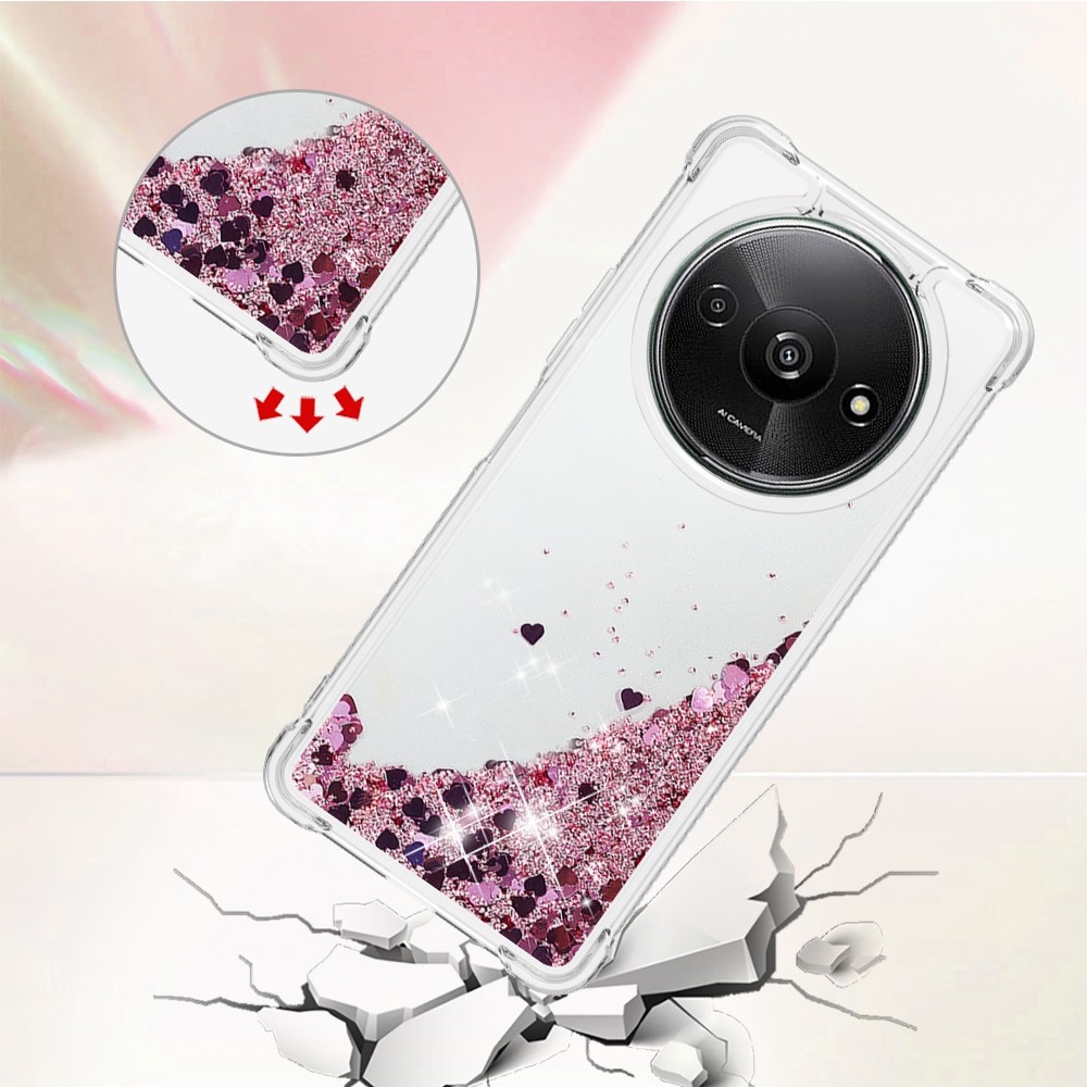 Glitter gelový přesýpací obal na Xiaomi Redmi A3 - růžovozlatý/srdíčka