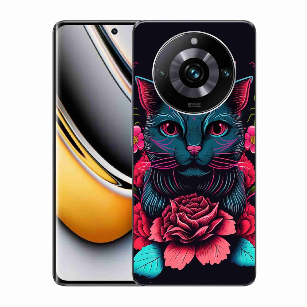 Gelový kryt mmCase na Realme 11 Pro/11 Pro+ - květiny a kočka