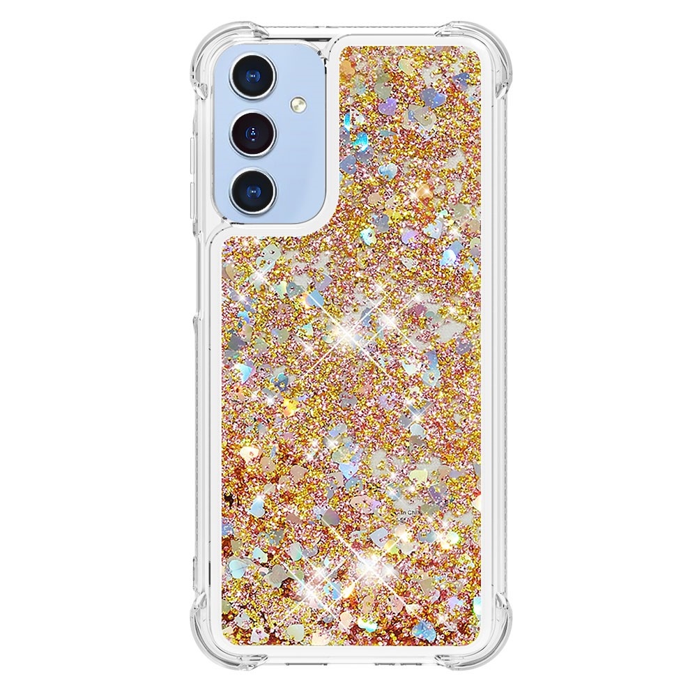 Glitter přesýpací gelový obal na Samsung Galaxy A26 5G - zlatý/srdíčka