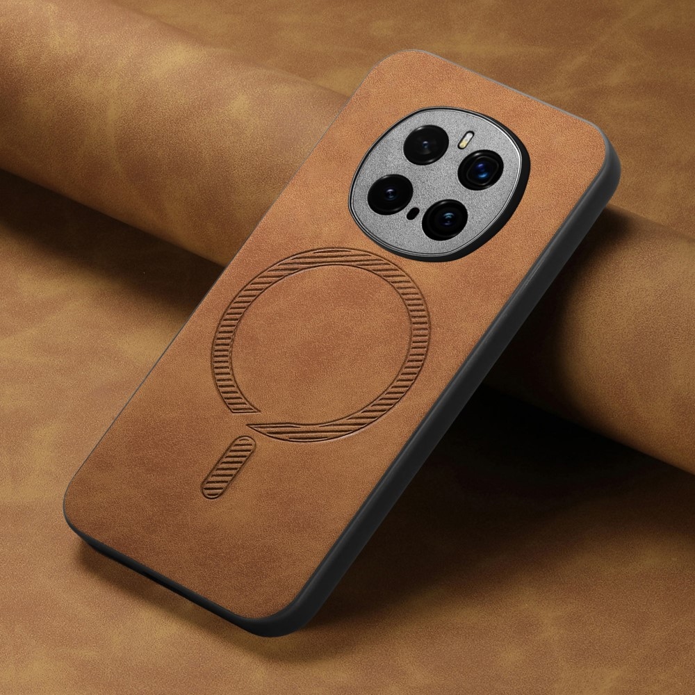Skiny gelový obal s umělou kůží a podporou MagSafe na Honor Magic 7 Pro 5G - hnědý