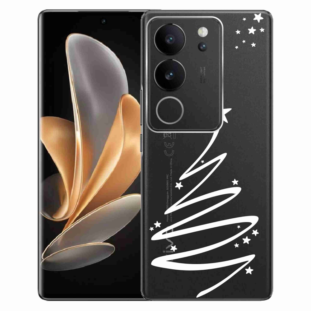 Gelový kryt mmCase na Vivo V29 5G - bílý stromeček na průhledném pozadí