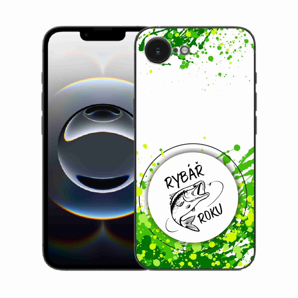 Gelový kryt mmCase na iPhone 16e - rybář roku bílé pozadí