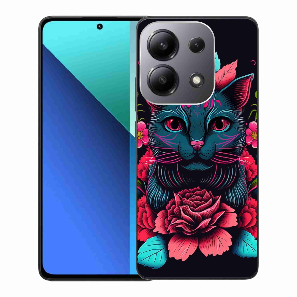 Gelový kryt mmCase na Xiaomi Redmi Note 13 - květiny a kočka