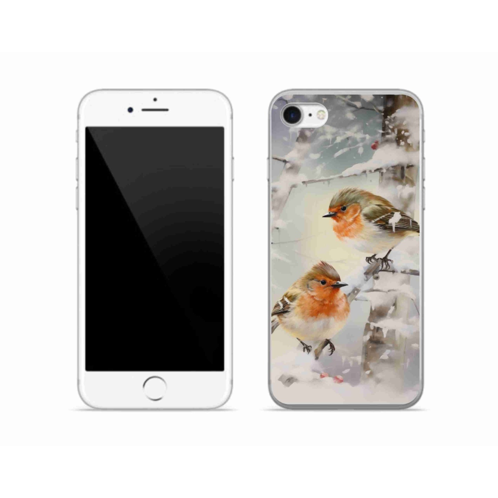 Gelový kryt mmCase na iPhone SE (2022) - ptáčci v zimě