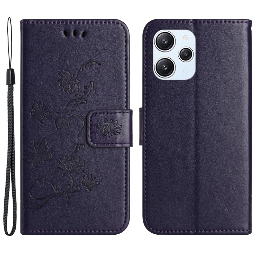 Flower knížkové pouzdro na Xiaomi Redmi 12 4G/5G - tmavěfialové