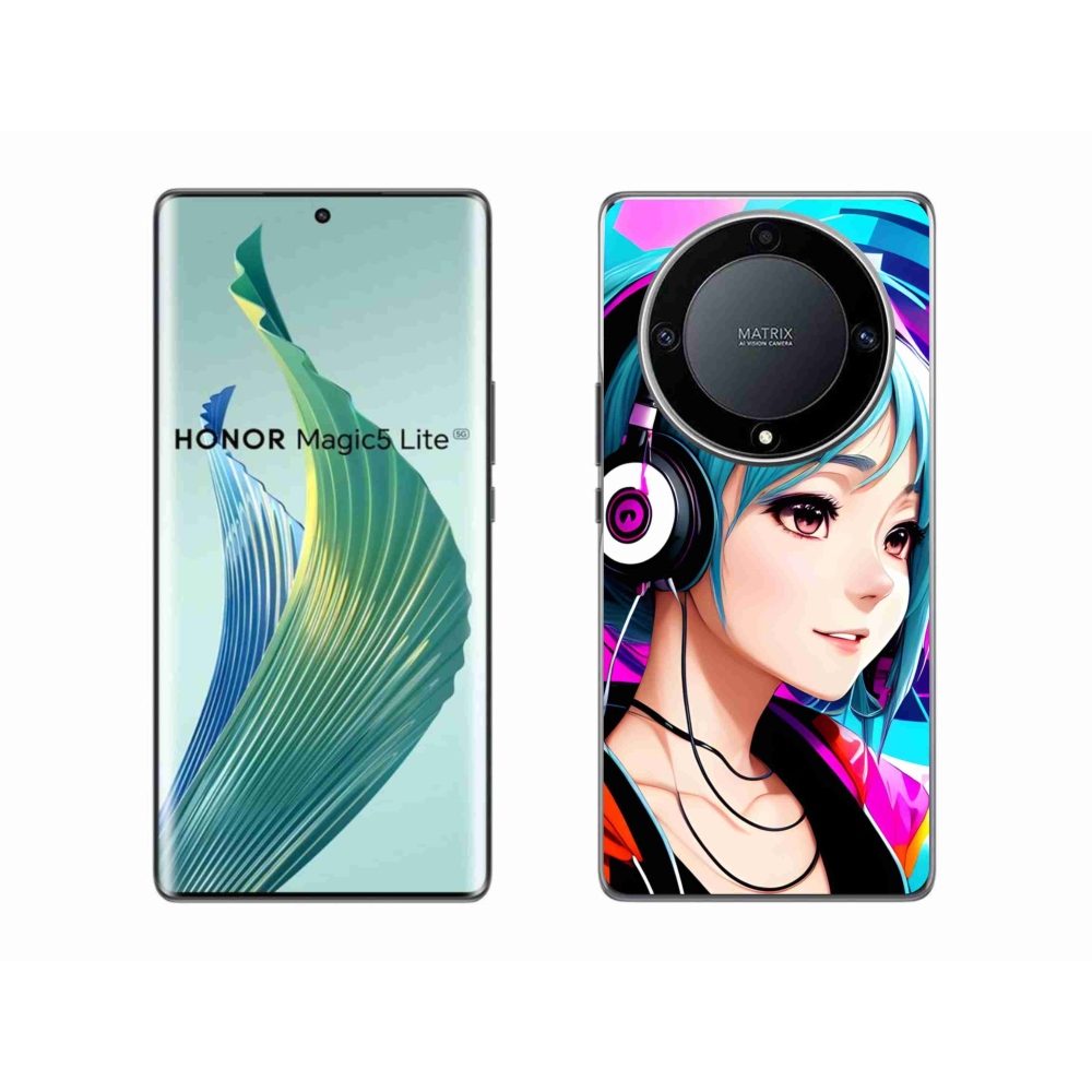 Gelový kryt mmCase na Honor Magic 5 Lite 5G - dívka se sluchátky