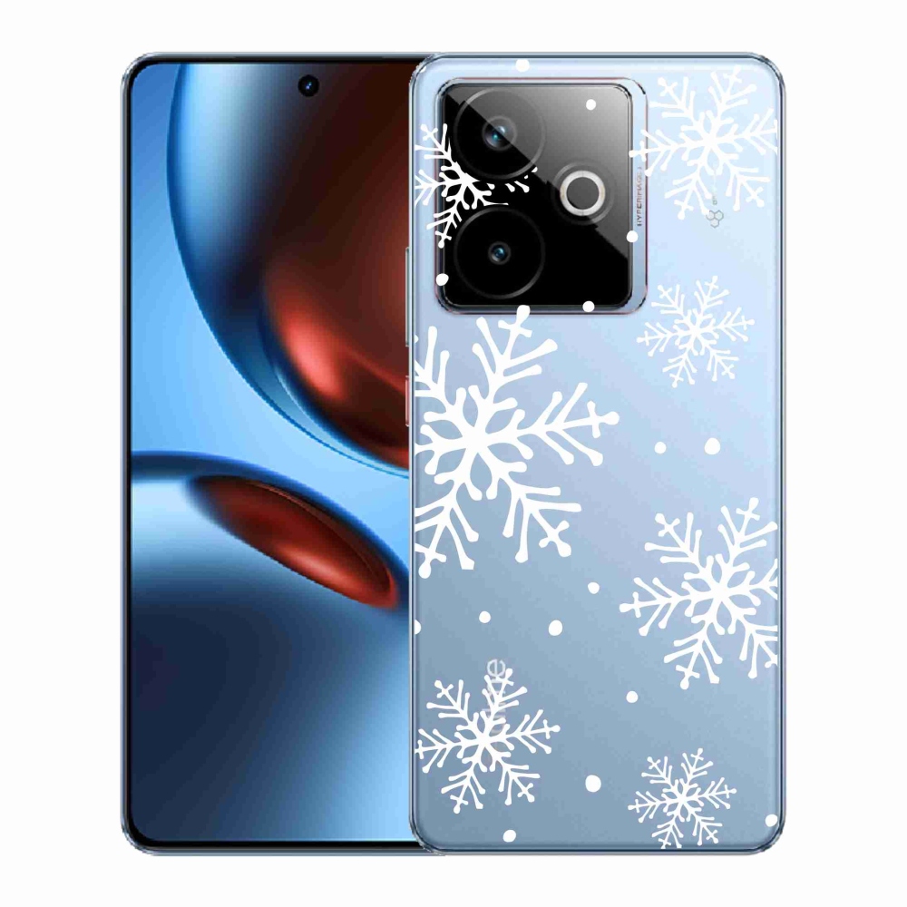 Gelový kryt mmCase na Realme GT 7 5G/GT 7T 5G - bílé vločky na průhledném pozadí
