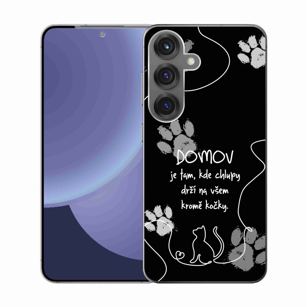 Gelový kryt mmCase na Samsung Galaxy S25 - kočičí motiv černé pozadí