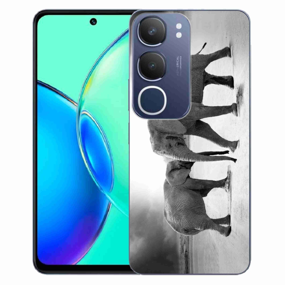 Gelový kryt mmCase na Vivo Y19s - černobílí sloni