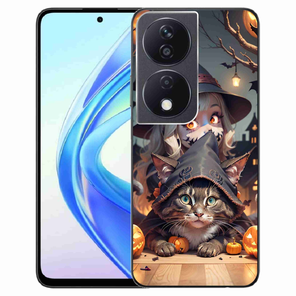 Gelový kryt mmCase na Honor X7b/Honor 90 Smart - čarodějnice s kočkou