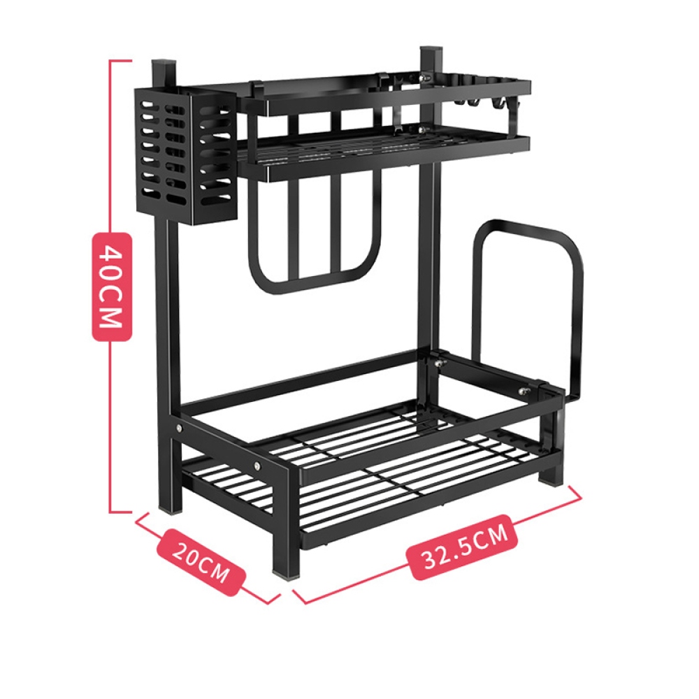 Dvoupodlažní stojan na kořenky a nože z uhlíkové oceli – černý