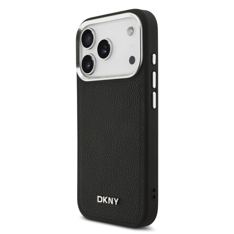 DKNY PU Leather Metal Logo Wrist Chain MagSafe Zadní Kryt pro iPhone 17 Pro Black