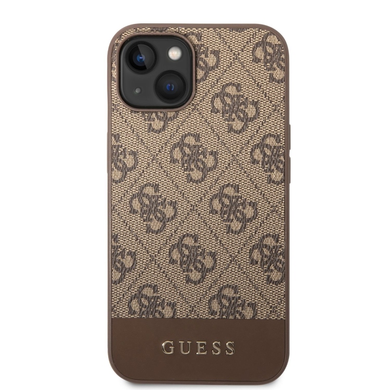 Guess PU 4G Stripe Zadní Kryt pro iPhone 14 Brown
