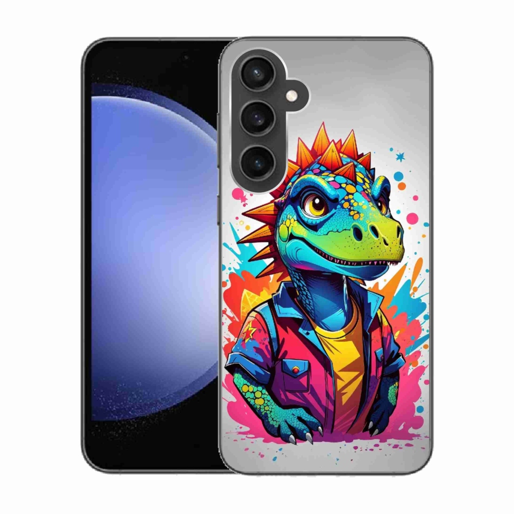 Gelový kryt mmCase na Samsung Galaxy S23 FE - barevný dinosaurus