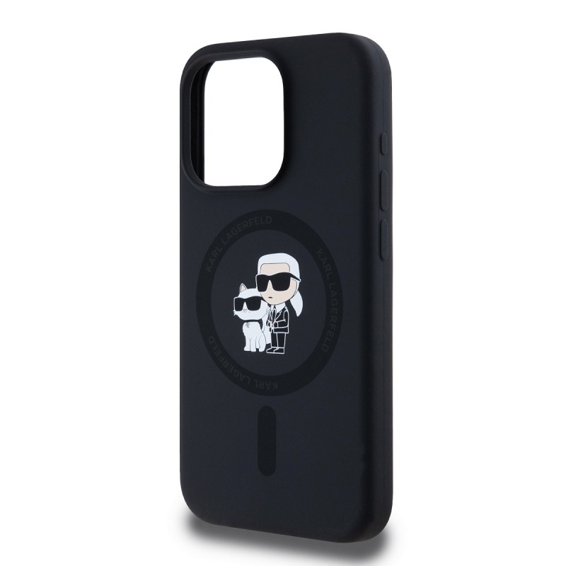 Karl Lagerfeld Liquid Silicone Karl and Choupette Magsafe Zadní Kryt pro iPhone 15 Pro Black