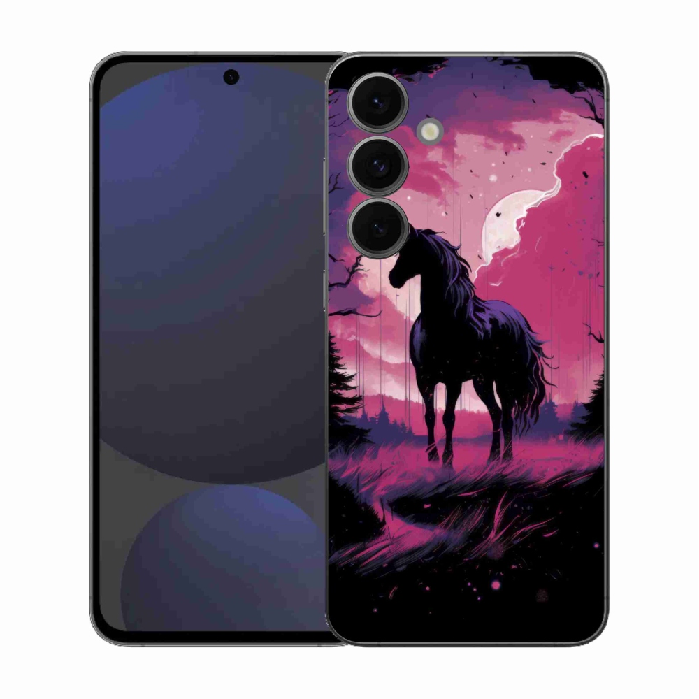 Gelový kryt mmCase na Samsung Galaxy S25 FE - černý kreslený kůň 1