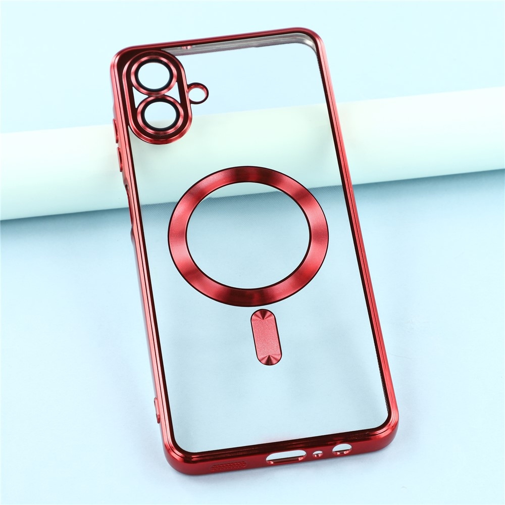 Clear obal s ochranou fotoaparátu a podporou MagSafe na Samsung Galaxy A07 4G - červený