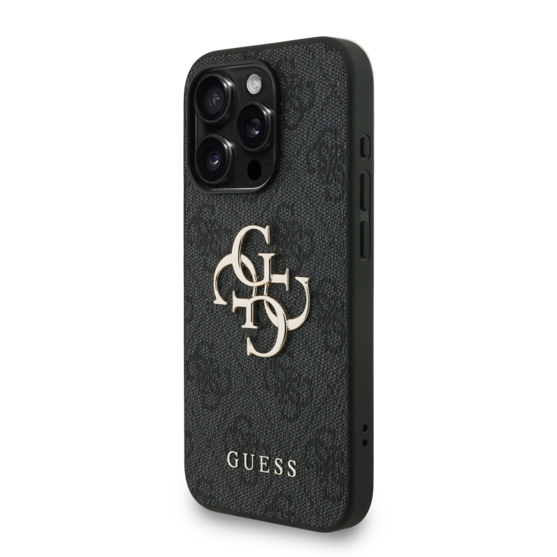 Guess PU 4G Metal Logo Strap Zadní Kryt pro iPhone 15 Pro Max Black