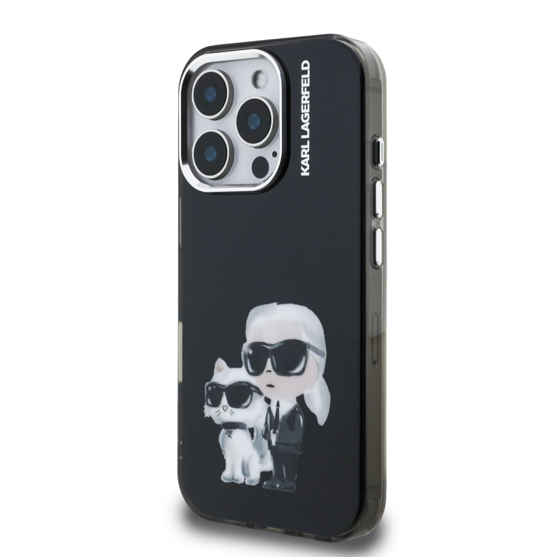 Karl Lagerfeld IML Aquarelle Karl and Choupette Zadní Kryt pro iPhone 16 Pro Black