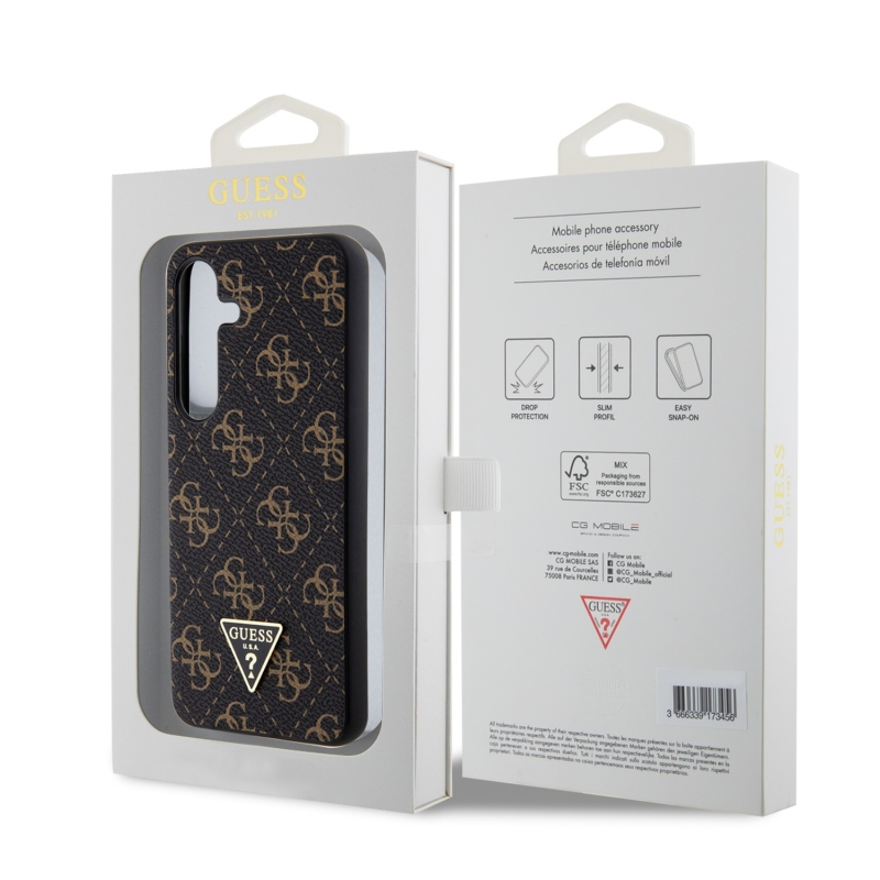 Guess PU Leather 4G Triangle Metal Logo Zadní Kryt pro Samsung Galaxy S24+ Black