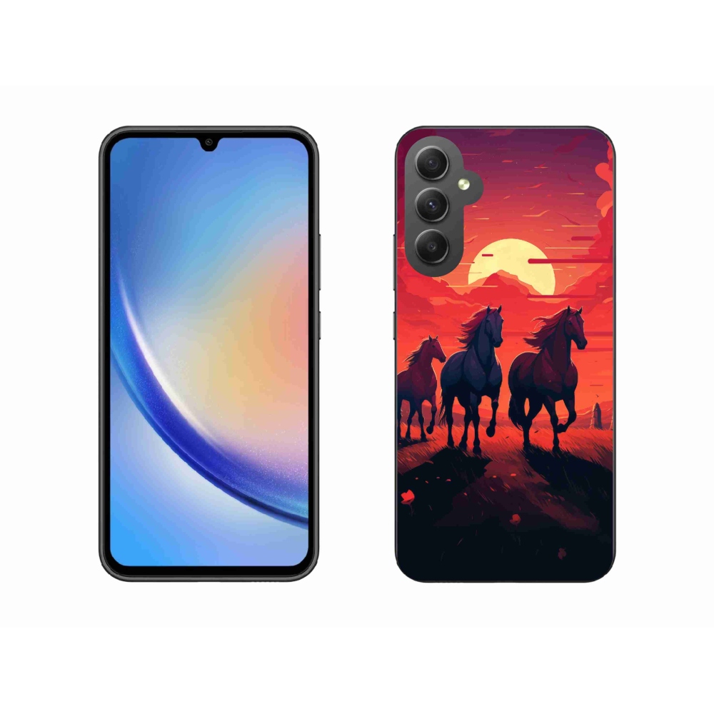 Gelový kryt mmCase na Samsung Galaxy A34 5G - koně a západ slunce