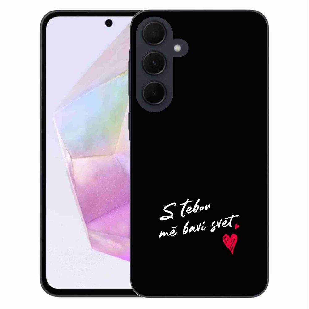 Gelový kryt mmCase na Samsung Galaxy A35 5G - zamilovaný text 1 černé pozadí