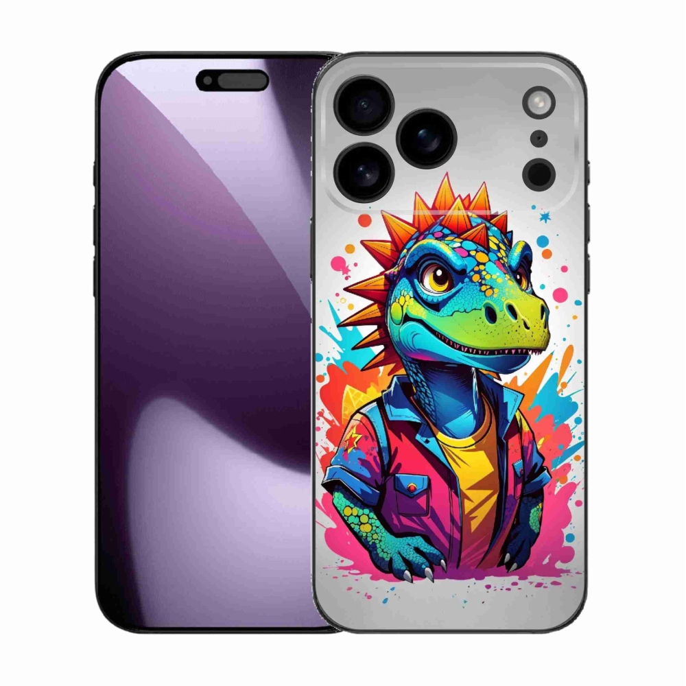 Gelový kryt mmCase na iPhone 17 Pro Max - barevný dinosaurus