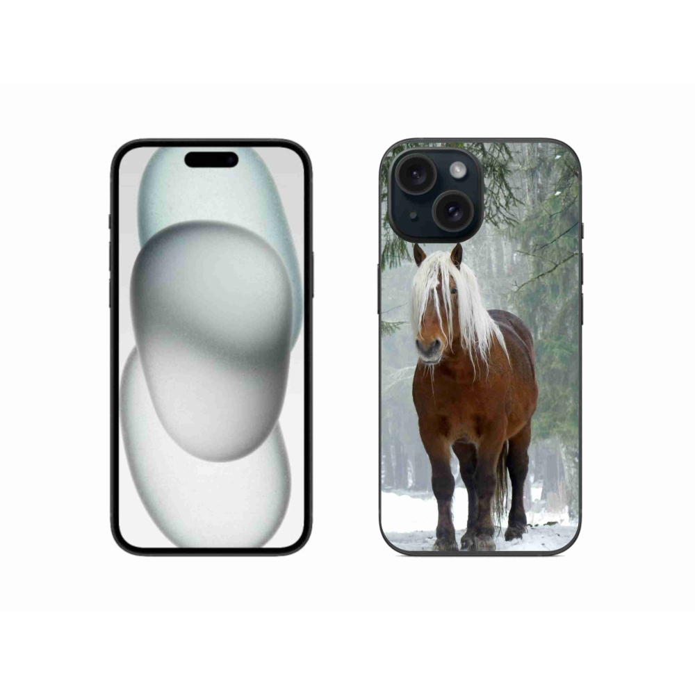 Gelový obal mmCase na iPhone 15 - kůň v lese