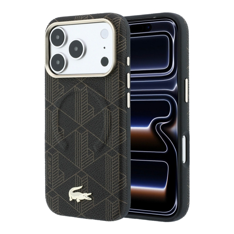 Lacoste PVC Semi Wrap Blend Embossed MagSafe Zadní Kryt pro iPhone 18 Pro Brown