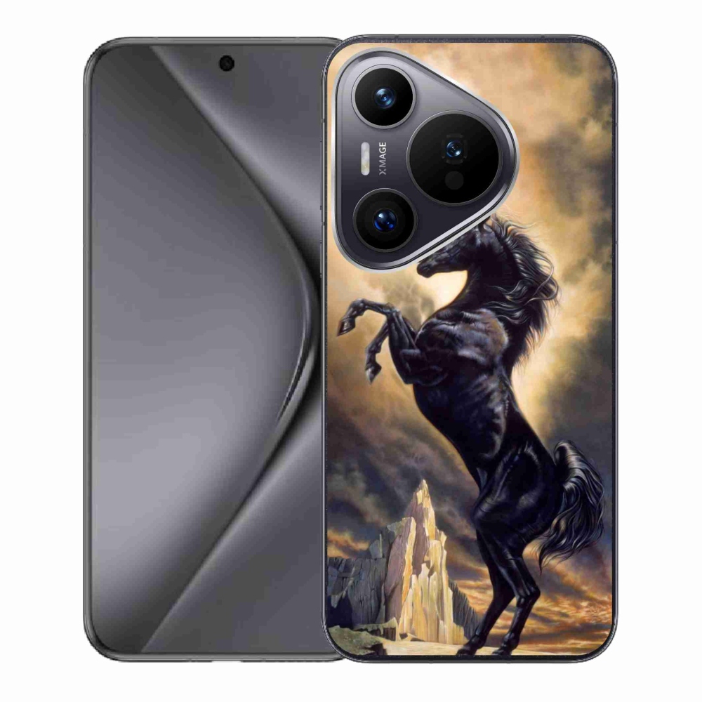 Gelový kryt mmCase na Huawei Pura 70 - černý kreslený kůň