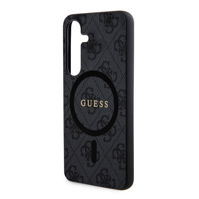 Guess PU Leather 4G Colored Ring MagSafe Zadní Kryt pro Samsung Galaxy S24 Black