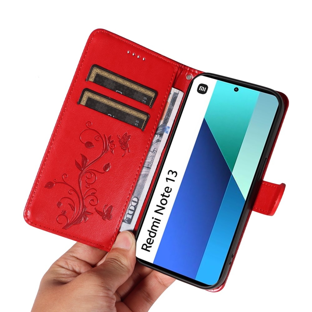 Flower knížkové pouzdro na Xiaomi Redmi Note 13 - červené