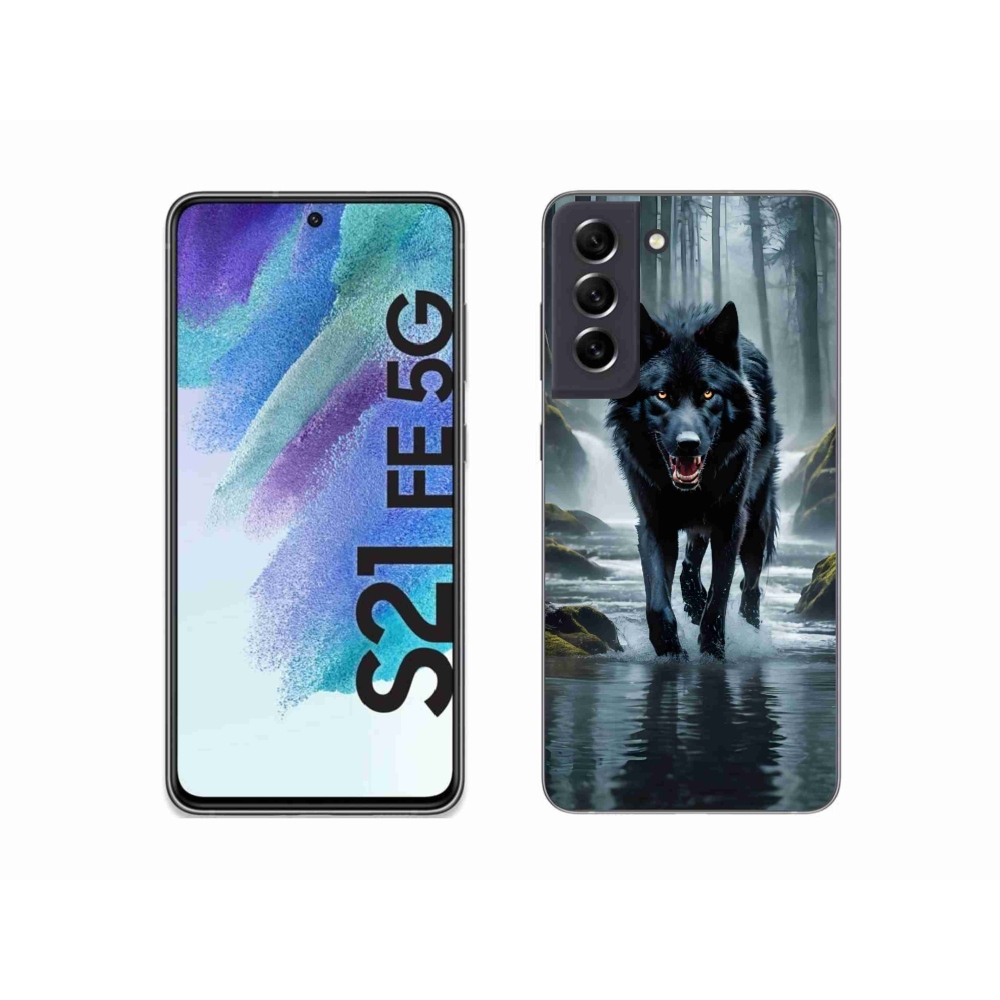 Gelový kryt mmCase na Samsung Galaxy S21 FE 5G - černý vlk
