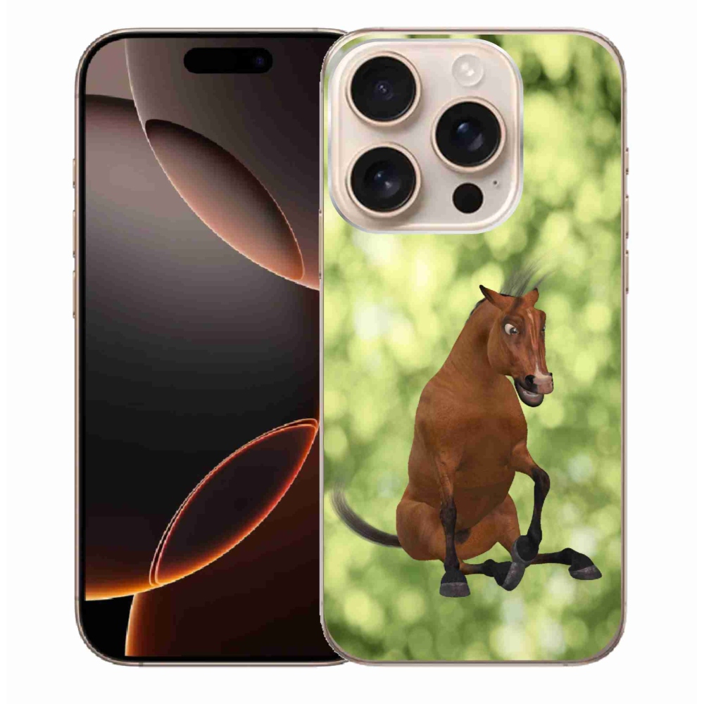 Gelový kryt mmCase na iPhone 16 Pro Max - hnědý kreslený kůň 1