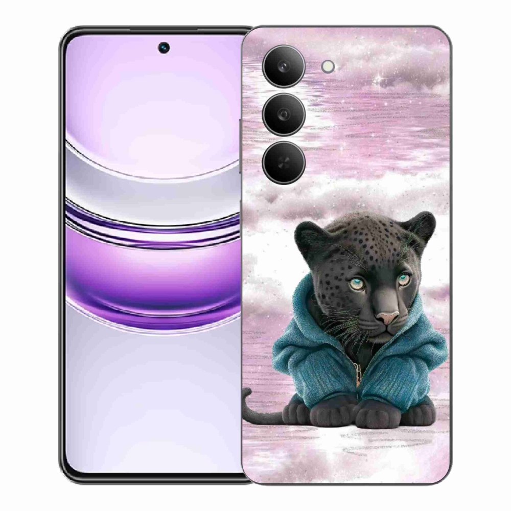 Gelový kryt mmCase na Realme 14x 5G - černý panter ve svetru