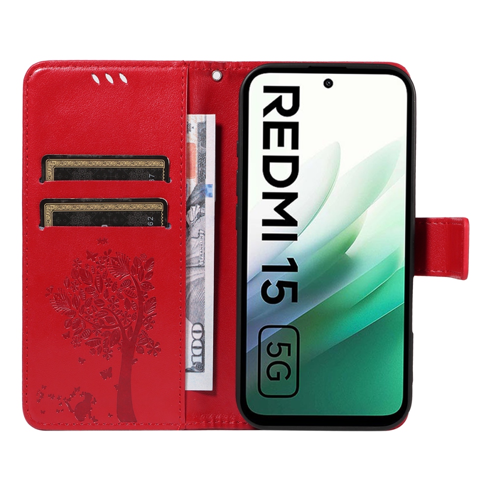 Trees knížkové pouzdro na Xiaomi Redmi 15 4G (171mm) - červené