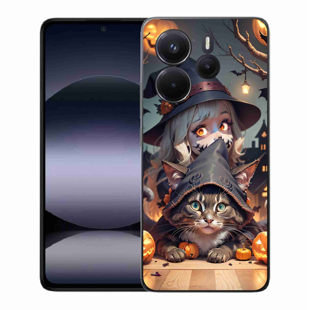 Gelový kryt mmCase na Xiaomi Redmi Note 14 - čarodějnice s kočkou