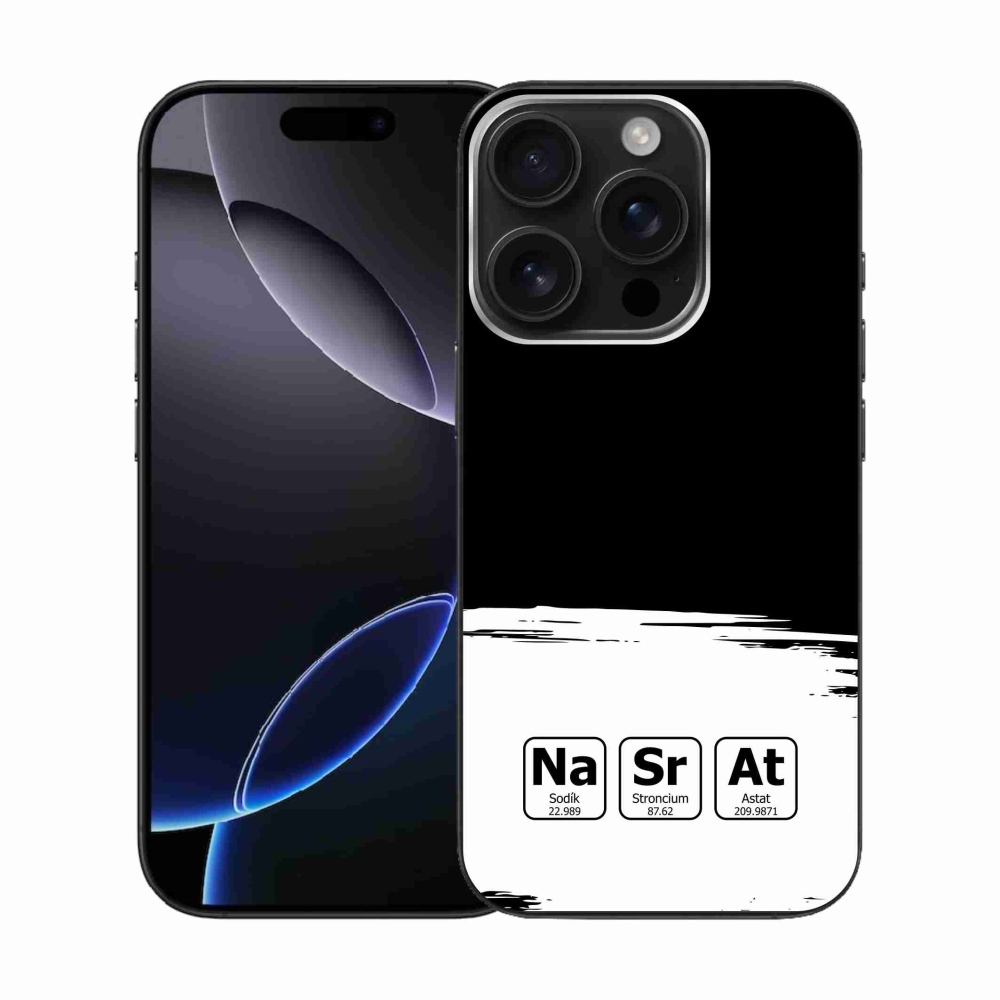 Gelový kryt mmCase na iPhone 16 Pro - chemické prvky bíločerné pozadí