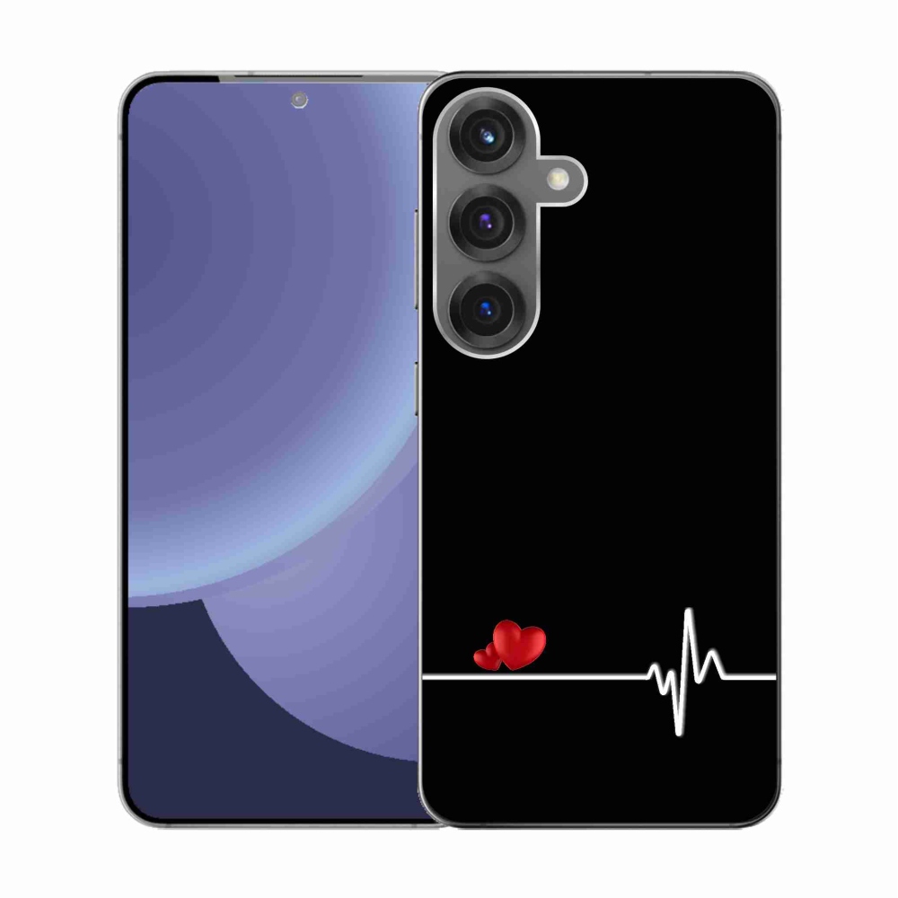 Gelový kryt mmCase na Samsung Galaxy S25 - srdce a tep černé pozadí