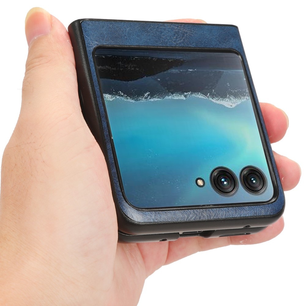 Vintages plastový kryt s umělou kůží na Motorola Razr 40 Ultra 5G - modrý
