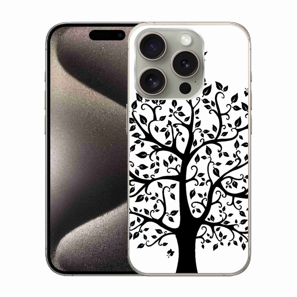 Gelový kryt mmCase na iPhone 15 Pro - černobílý strom