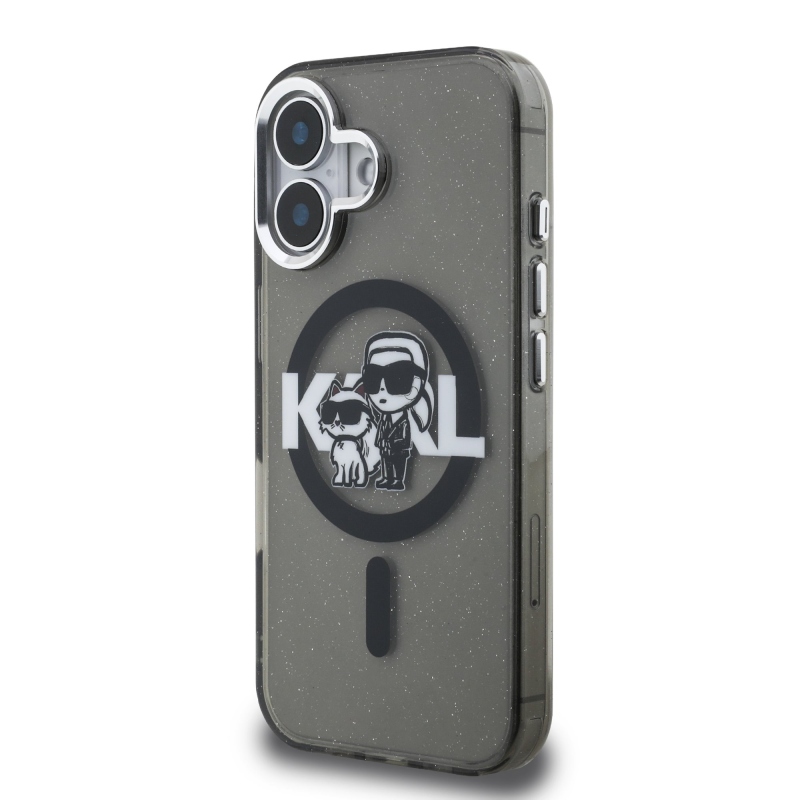 Karl Lagerfeld IML Glitter Karl and Choupette Sketch MagSafe Zadní Kryt pro iPhone 16 Black