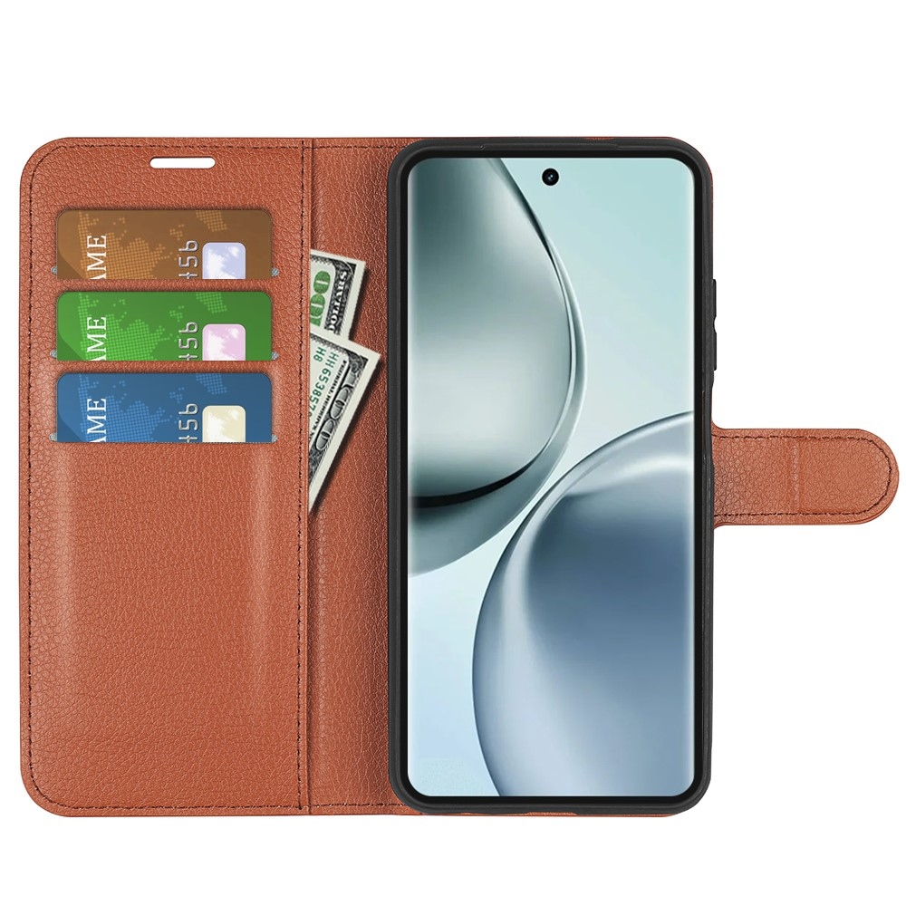 Litchi knížkové pouzdro na Realme 14 Pro 5G - hnědé