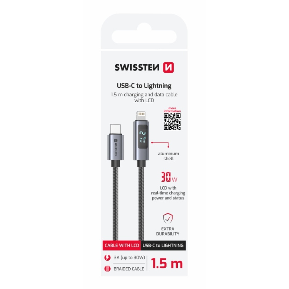 Swissten LCD kabel USB-C / Lightning 1,5m